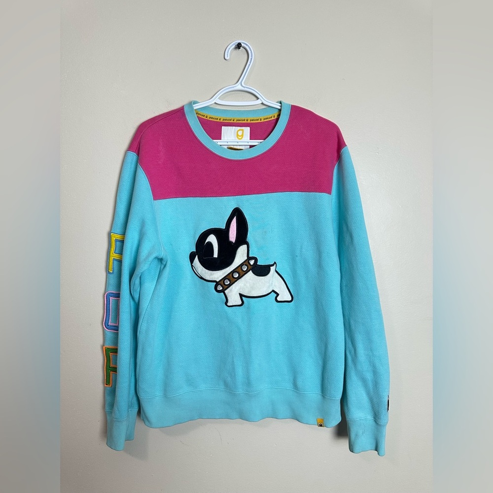 Pancoat Size L Blue and Pink Dog Graphic Sweatshirt